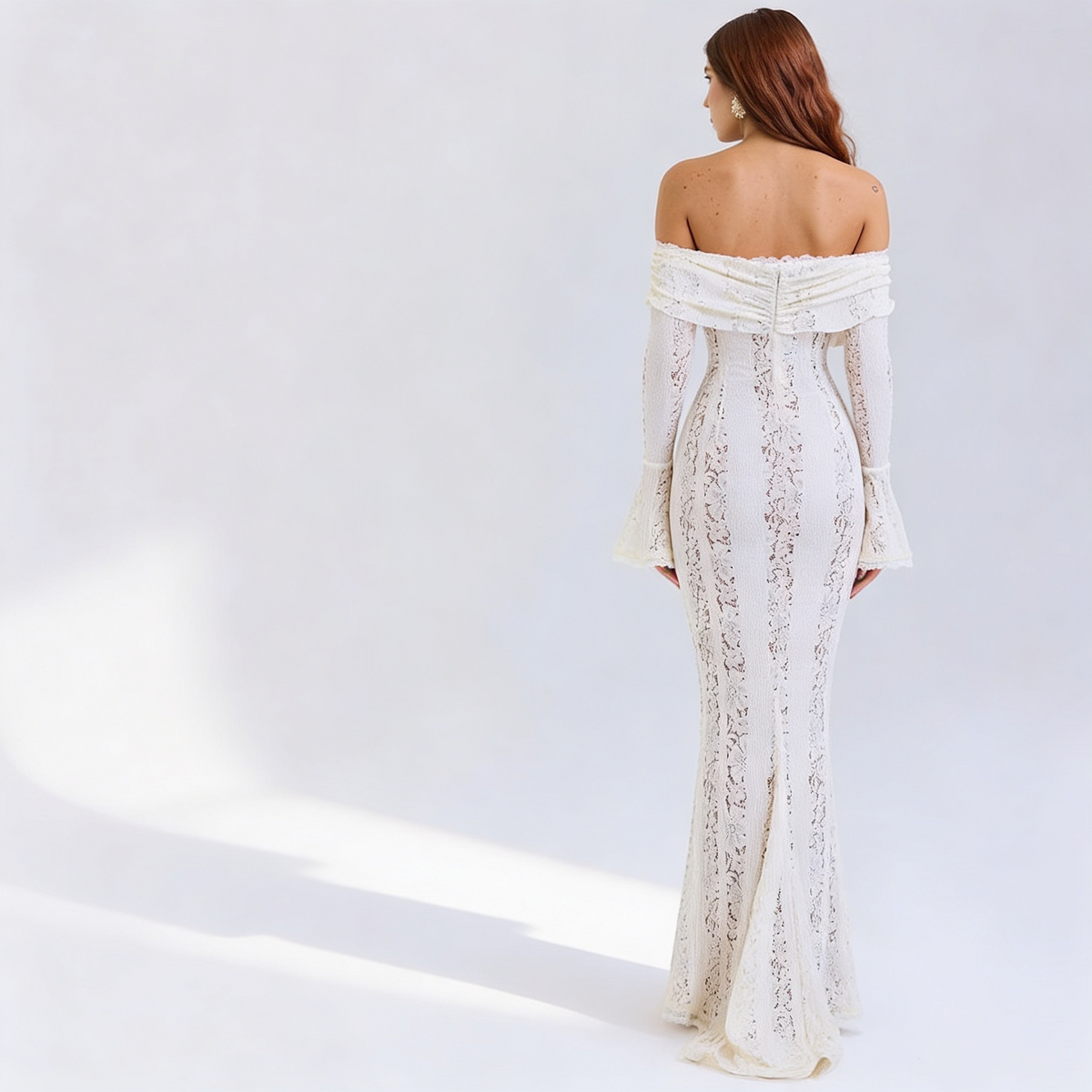 Lace Flare Sleeve Floor-Length Dress