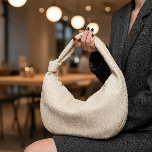 Woven Vegan Leather Large Hobo Bag