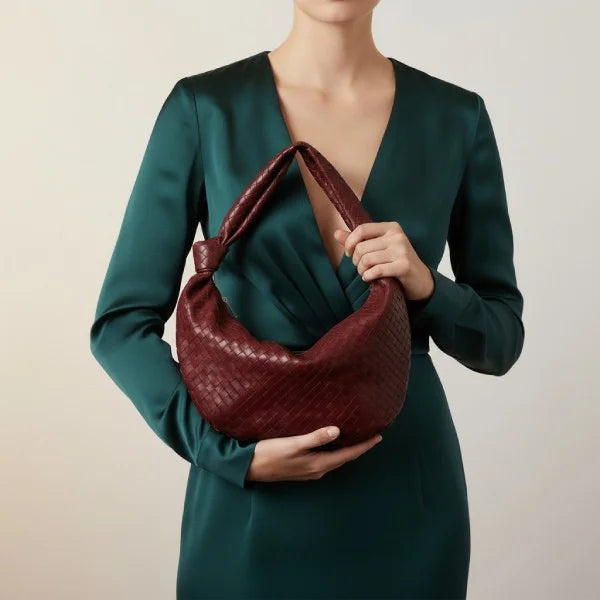 Woven Vegan Leather Large Hobo Bag