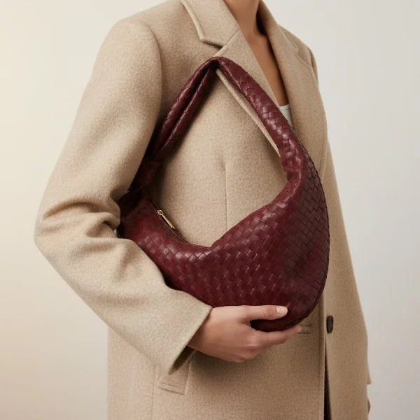 Woven Vegan Leather Large Hobo Bag