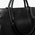 Croc-Embossed Genuine Leather Large Tote Bag