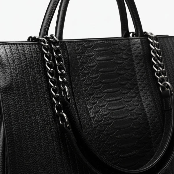Croc-Embossed Genuine Leather Large Tote Bag