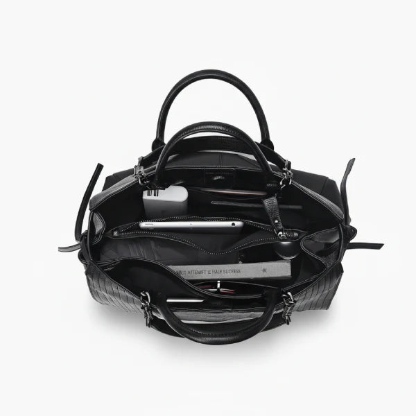 Croc-Embossed Genuine Leather Large Tote Bag