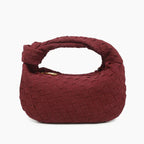 Seraphine Vegan Leather Hobo Bag in wine red, front view showing compact mini hobo silhouette with basketweave and knotted handle
