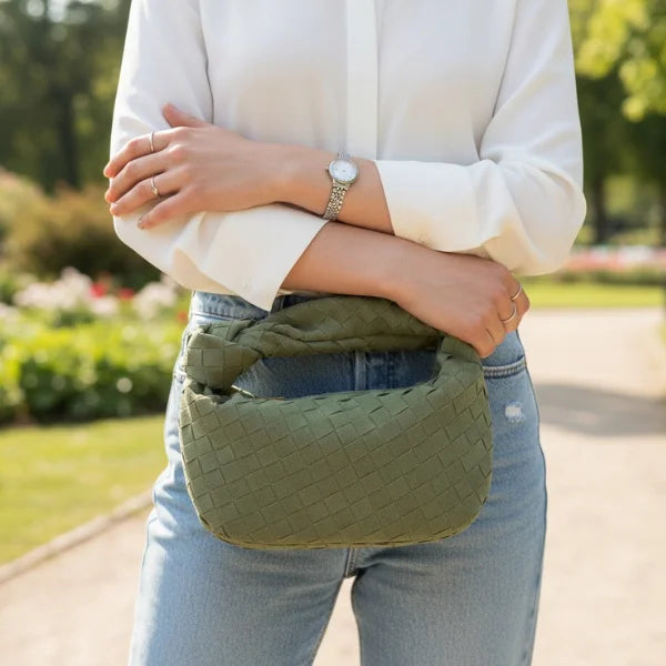 Woven Vegan Leather Hobo Bag