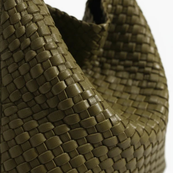Woven Vegan Leather Large Hobo Bag