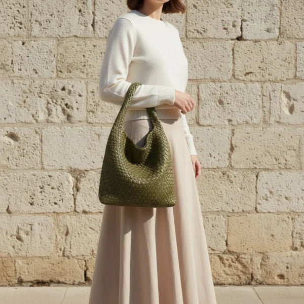 Woven Vegan Leather Large Hobo Bag
