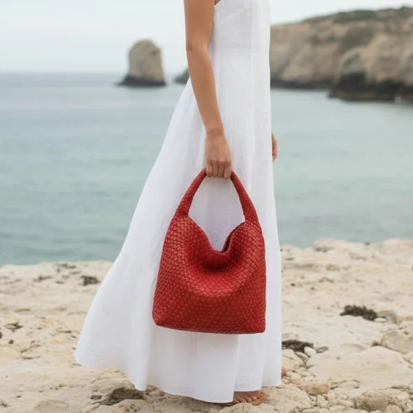 Woven Vegan Leather Large Hobo Bag