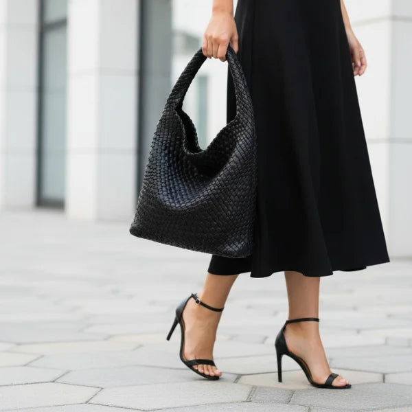 Woven Vegan Leather Large Hobo Bag