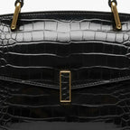 Croc-Embossed Genuine Leather Large Satchel Bag