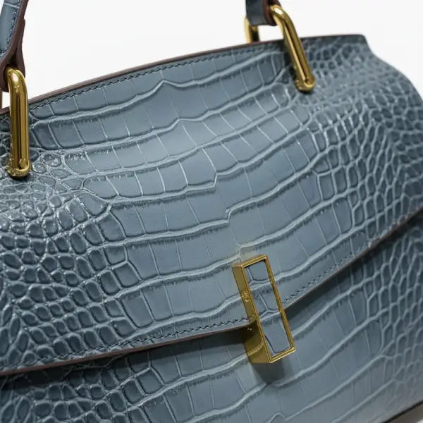 Croc-Embossed Genuine Leather Large Satchel Bag