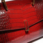 Croc-Embossed Genuine Leather Large Satchel Bag