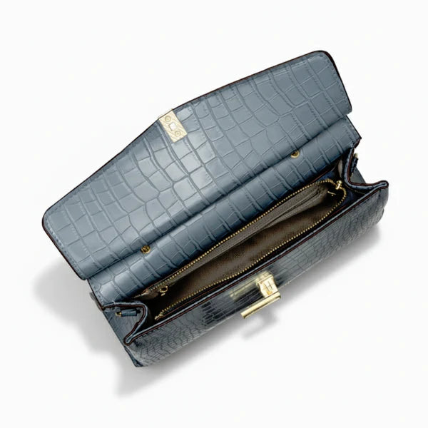 Croc-Embossed Genuine Leather Large Satchel Bag