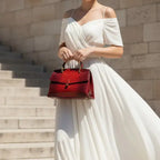 Croc-Embossed Genuine Leather Large Satchel Bag