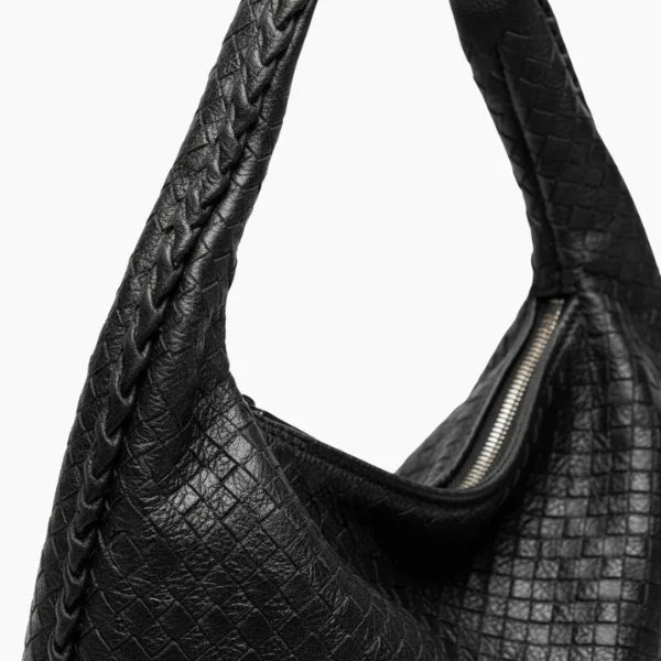Woven Vegan Leather Large Hobo Bag