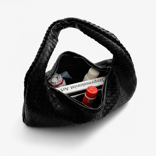 Woven Vegan Leather Large Hobo Bag